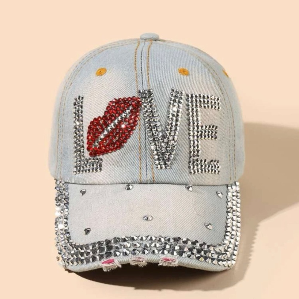 Denim Rhinestone L♥️VE hat